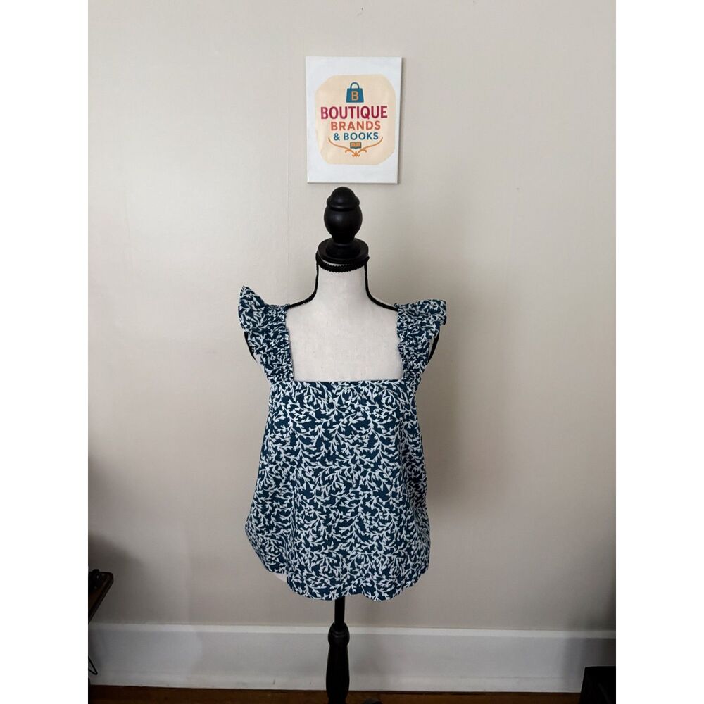 J.Crew Factory Smocked Ruffle-Shoulder Tank Top Women’s Small Teal Floral NWT